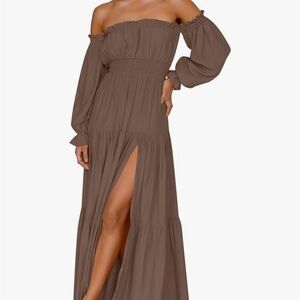 Elegant Brown Off-Shoulder Maxi Dress